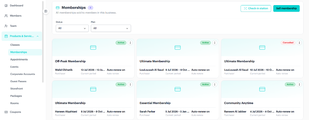 Livwell membership management product screen